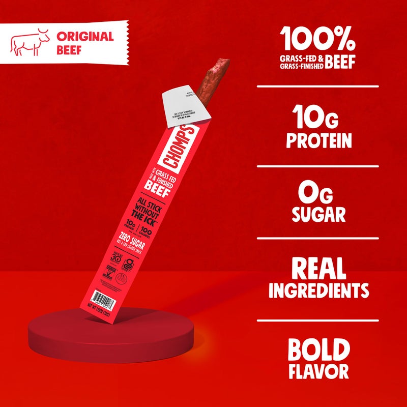 Chomps Grass-Fed and Finished Original Beef Jerky Snack Sticks 10-Pack - Keto, Paleo, Whole30, 10g Lean Meat Protein, Gluten-Free, Zero Sugar Food, Non-GMO - Image 3